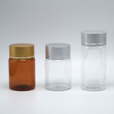 Refillable 60ml Amber PET Pill Capsule Fish Oil Bottle with Silver Aluminum Screw Cap
