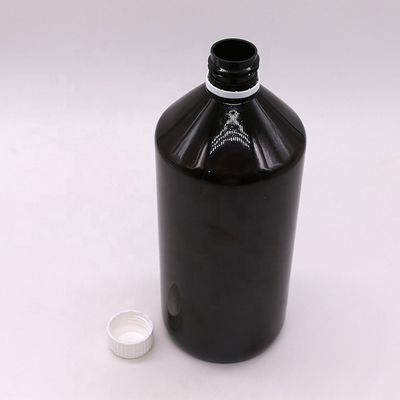 Dark Brown Translucent PET 1000ml Liquid Medicine Bottle with 28mm Tamper Proof Cap