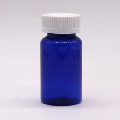 2OZ/60ml/CC Blue Plastic Capsule Bottle with Screw Cap PET Material 32mm Neck Size