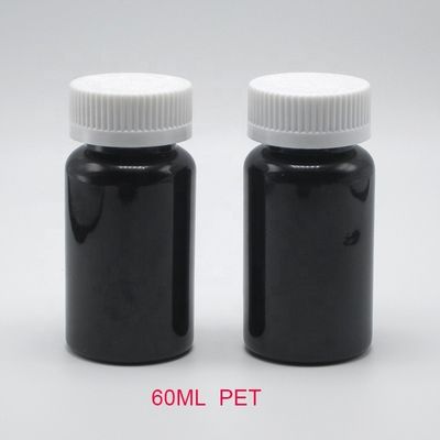 2OZ 60ML PET Amber Black Plastic Bottle with CRC Lid for Medicine Supplement Packaging