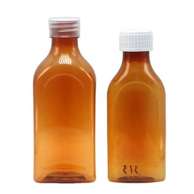 Screw Cap 240ml PET Oral Liquid Flat Square Bottle for Child Safety and Medical Liquid