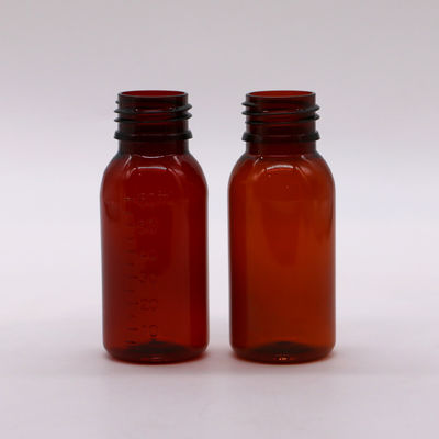 60ml Round Amber Prescription Pharmacy PET Liquid Medicine Scaled Container with Lid