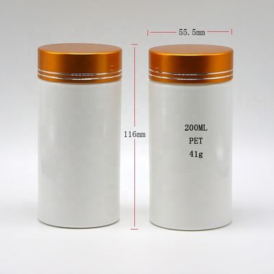 PE Plastic 200mL Straight Cylinder Shape Medicine Pharmacy Bottles with Aluminum Lids