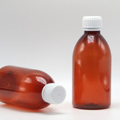 250ml Round Amber Prescription Pharmacy PET Liquid Medicine Scaled Container with Lid
