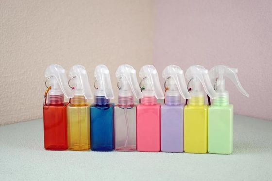 Screen Printing 100ml PET Square Shape Trigger Sprayer Bottle with Portable Mental Hook