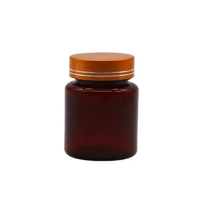 PET 100cc Amber/Brown Round Shape Plastic Bottle with Aluminum Caps for Capsule/Pill