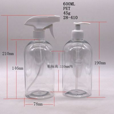 600mL 20OZ PET Spray Bottle Boston Round Plastic Customized Color Pump Trigger Spray Hand Sanitizer Bottle