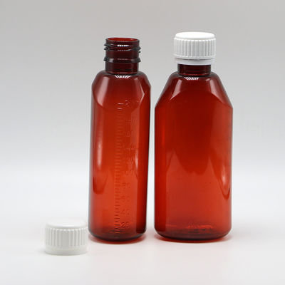 200ml Oval Amber Prescription Pharmacy PET Liquid Medicine Container with Lid and Scale
