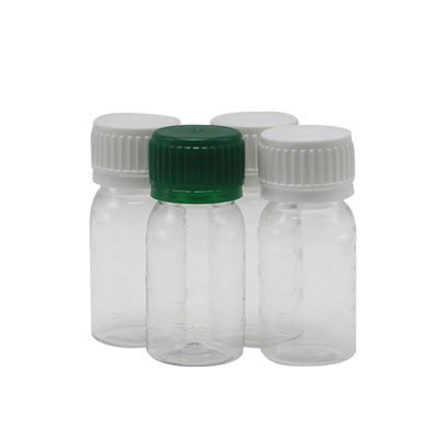 30ml PET White Oral Liquid Medicine Bottle with Safety Cap and Screen Printing