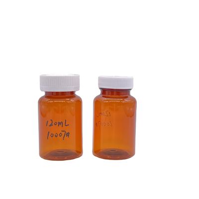 Amber Color 120ml PET Bottle with White Screw Cap/ Child Resistant Cap 2780 pcs
