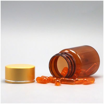 Refillable 60ml Amber PET Pill Capsule Fish Oil Bottle with Silver Aluminum Screw Cap