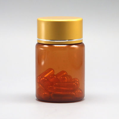 Refillable 60ml Amber PET Pill Capsule Fish Oil Bottle with Silver Aluminum Screw Cap