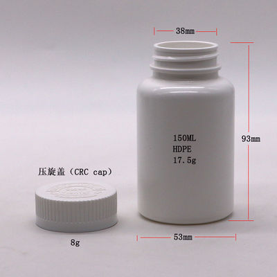 Collar Material PE 150ml Empty Round Plastic Bottle with Child Resistant Lids