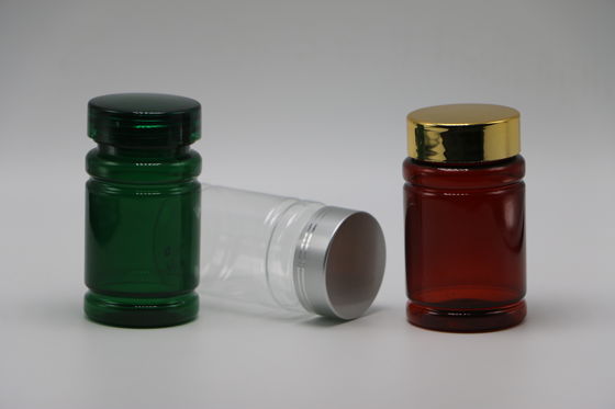 80ml PET Pill Medicine Bottle with Customized Color and Gold Silver Coating Caps