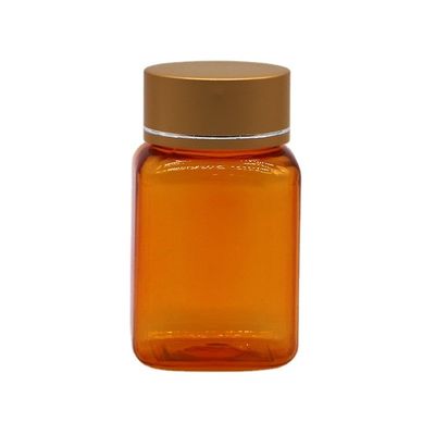 90ml/3OZ PET Square Yellow/Orange Capsule Pill Bottle with Rose Gold Cap and Heat Seal