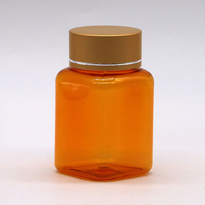 90ml/3OZ PET Square Yellow/Orange Capsule Pill Bottle with Rose Gold Cap and Heat Seal