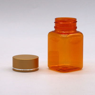 90ml/3OZ PET Square Yellow/Orange Capsule Pill Bottle with Rose Gold Cap and Heat Seal