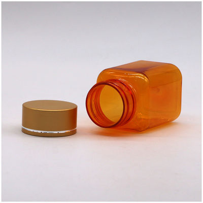 90ml/3OZ PET Square Yellow/Orange Capsule Pill Bottle with Rose Gold Cap and Heat Seal