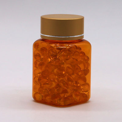 90ml/3OZ PET Square Yellow/Orange Capsule Pill Bottle with Rose Gold Cap and Heat Seal