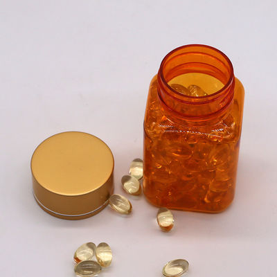 90ml/3OZ PET Square Yellow/Orange Capsule Pill Bottle with Rose Gold Cap and Heat Seal